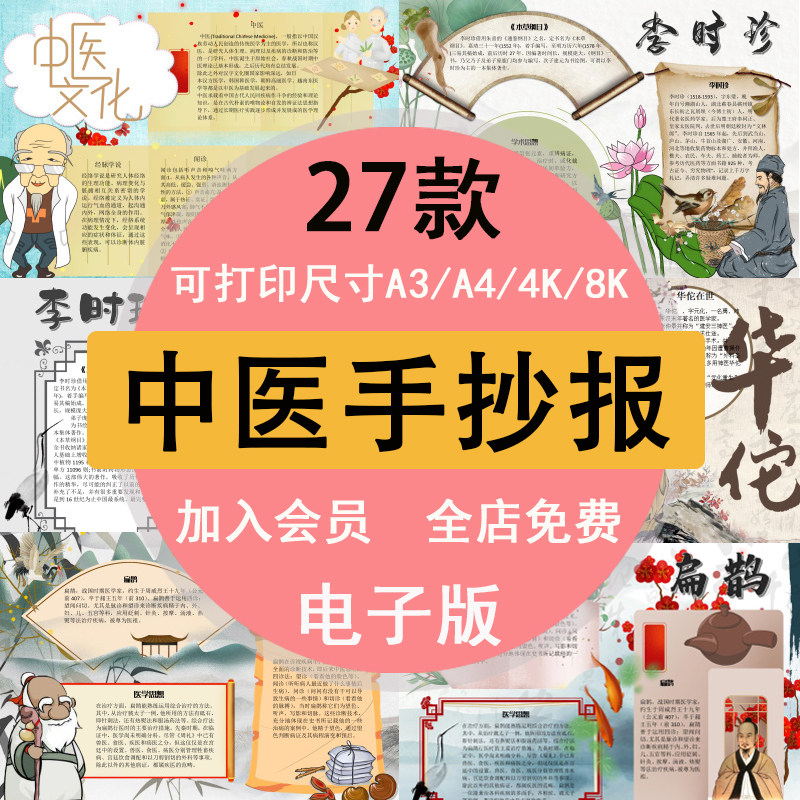 传统中医文化中草药手抄报华佗扁鹊李时珍电子版小学生小报模板
