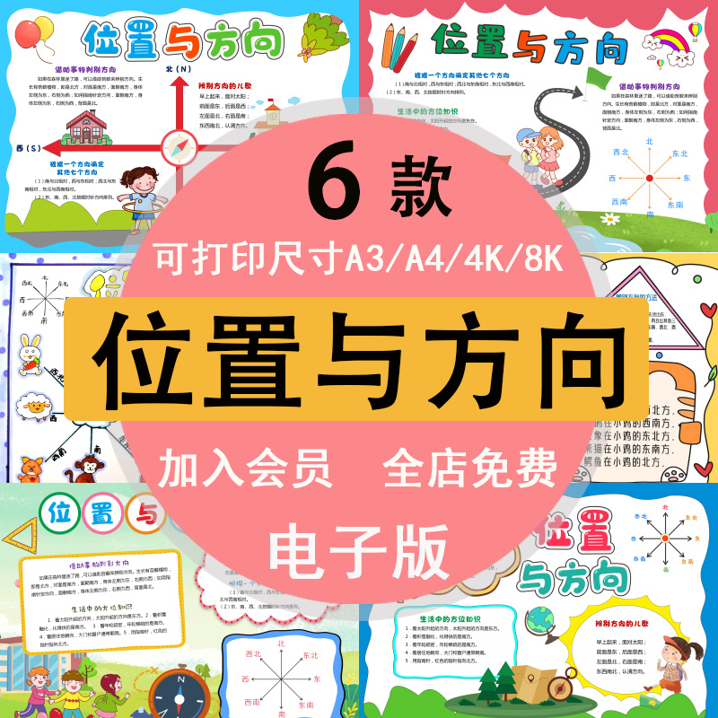 二三年级数学位置与方向手抄报模板a3a4k8k线稿素材半成品电子版