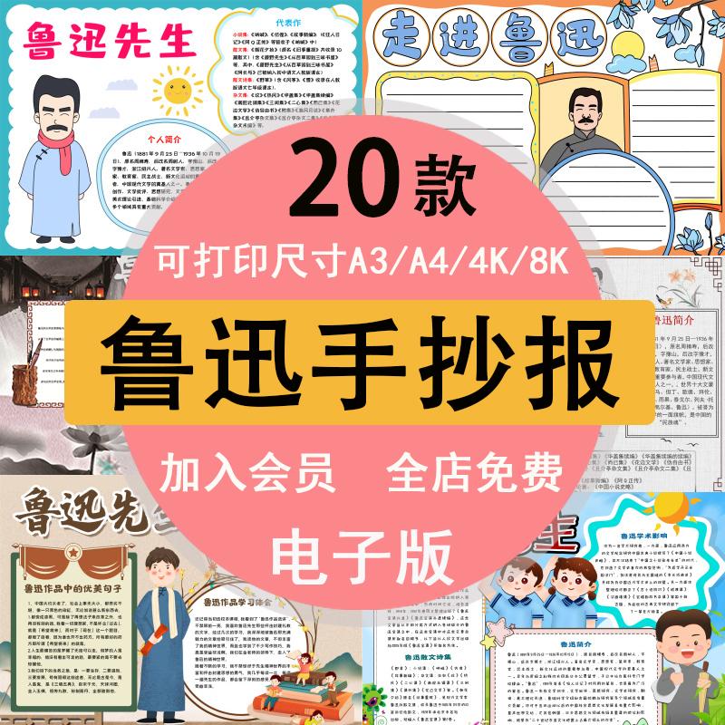 关于走进鲁迅先生主题手抄报模板a3a4k8k线稿素材半成品电子版
