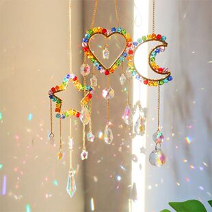 太阳捕手挂件水晶彩虹阳光捕梦网窗户空中月亮挂饰风铃吊装饰光影