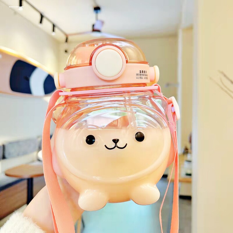 超萌夏季熊猫双饮高颜值大容量儿童卡通水杯塑料小熊吸管杯杯子