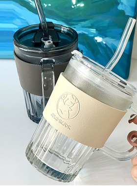 JUMPINJOK 吸管杯高颜值带把玻璃水杯高级感办公室咖啡杯子男女生