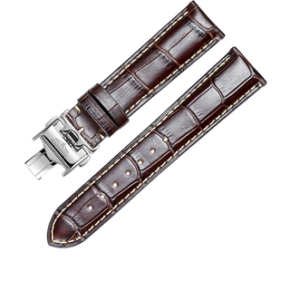 鳄鱼皮表带男真皮手表带女适用dw天梭浪琴欧米茄天王蝴蝶扣表链