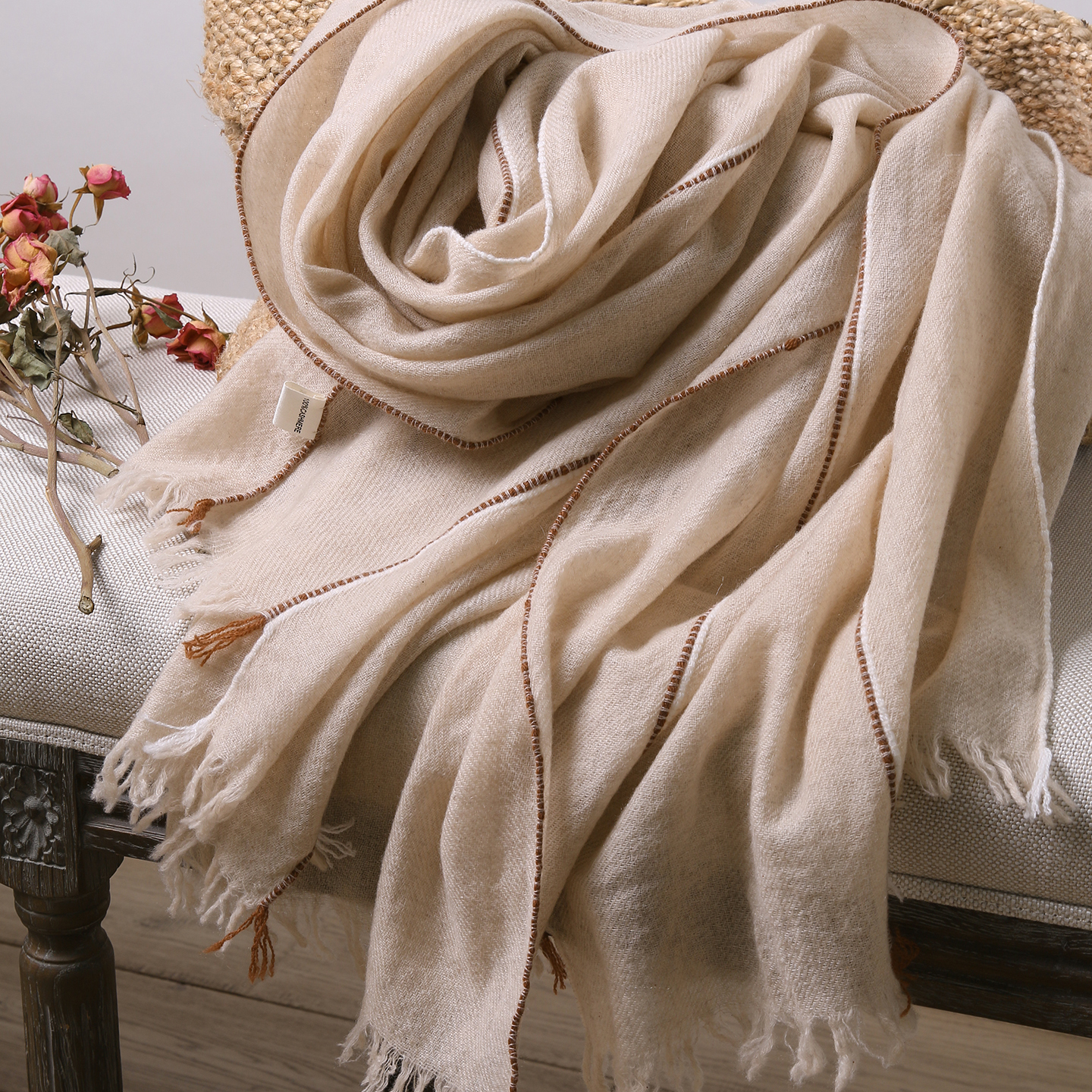 提织斜纹老钱风纯山羊绒围巾