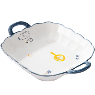 盘子日式家用2025新款创意陶瓷双耳烤盘方盘烤碗汤盘深盘网红餐具