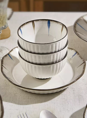 蓝和日式吃米饭碗小碗汤碗家用2025新款陶瓷餐具高颜值吃饭碗盘子