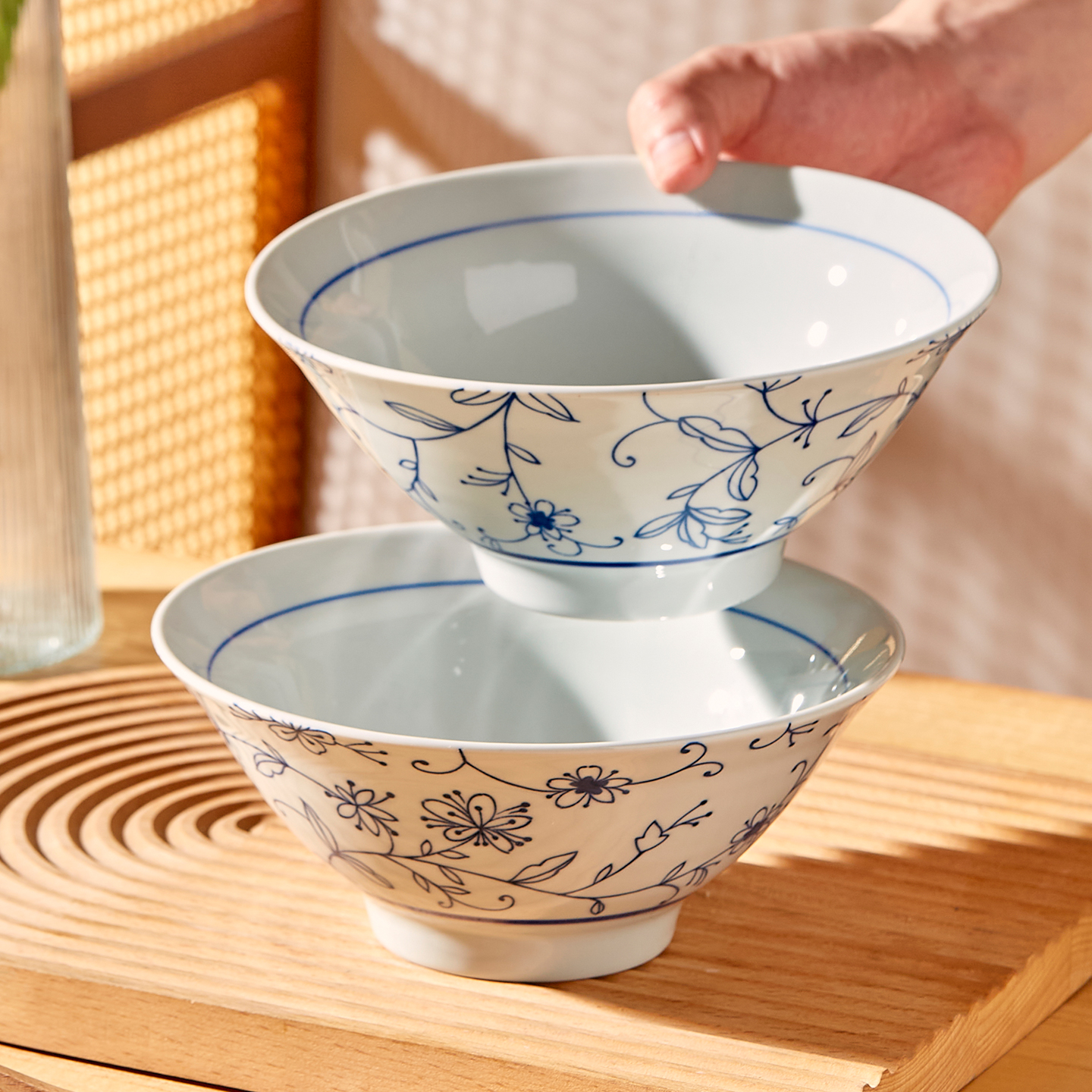陶瓷斗笠碗釉下彩家用面碗餐具