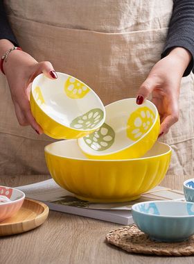 日式家用陶瓷饭碗沙拉碗早餐碗创意汤碗面碗菜盘子碗盘组合套装