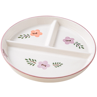 陶瓷三格餐盘分格餐盘子家用儿童餐具大人分餐盘减肥减脂分隔盘子