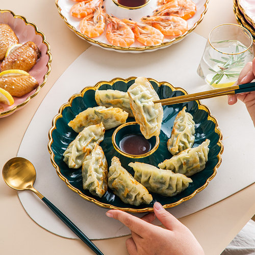 高级感新款网红陶瓷饺子盘带醋碟