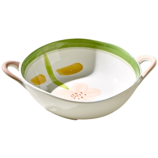 日式双耳汤碗大号带耳汤盆陶瓷泡面碗家用10寸大碗高颜值2025新款