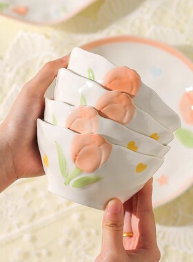 郁见花开高颜值陶瓷饭碗汤碗小碗家用2025新款釉下彩碗盘清新餐具
