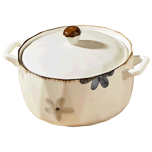 日式大号釉下彩陶瓷双耳汤碗带盖个人宿舍家用新款大碗泡面碗汤盆