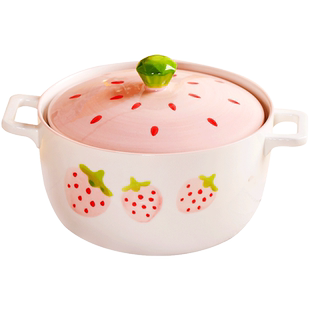 陶瓷双耳带盖汤碗泡面碗高颜值宿舍用学生大碗2025新款家用大容量