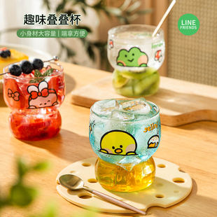 LINE FRIENDS联名卡通喝水杯女玻璃杯子高颜值叠叠杯大容量耐高温
