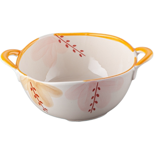 日式釉下彩陶瓷水果沙拉碗甜品碗汤碗双耳泡面碗家用2025新款汤盆