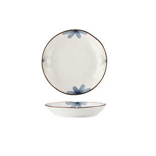 日式釉下彩陶瓷盘子8寸菜盘深盘圆盘家用2025新款高级感碗盘餐具