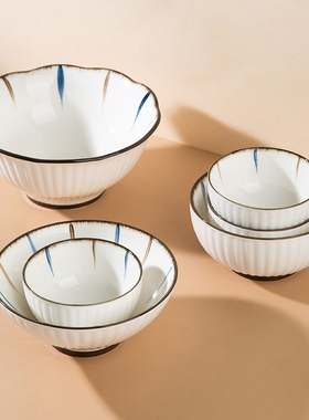 蓝和日式家用陶瓷碗吃饭碗斗笠碗面碗釉下彩餐具碗盘套装创意汤碗