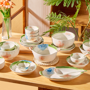 莫奈花园餐具日式 家用釉下彩陶瓷饭碗汤碗面碗菜盘子碗盘 碗碟套装