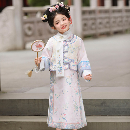 新款儿童古装格格服女童清朝宫廷服饰春秋旗袍中国风女童旗袍套装