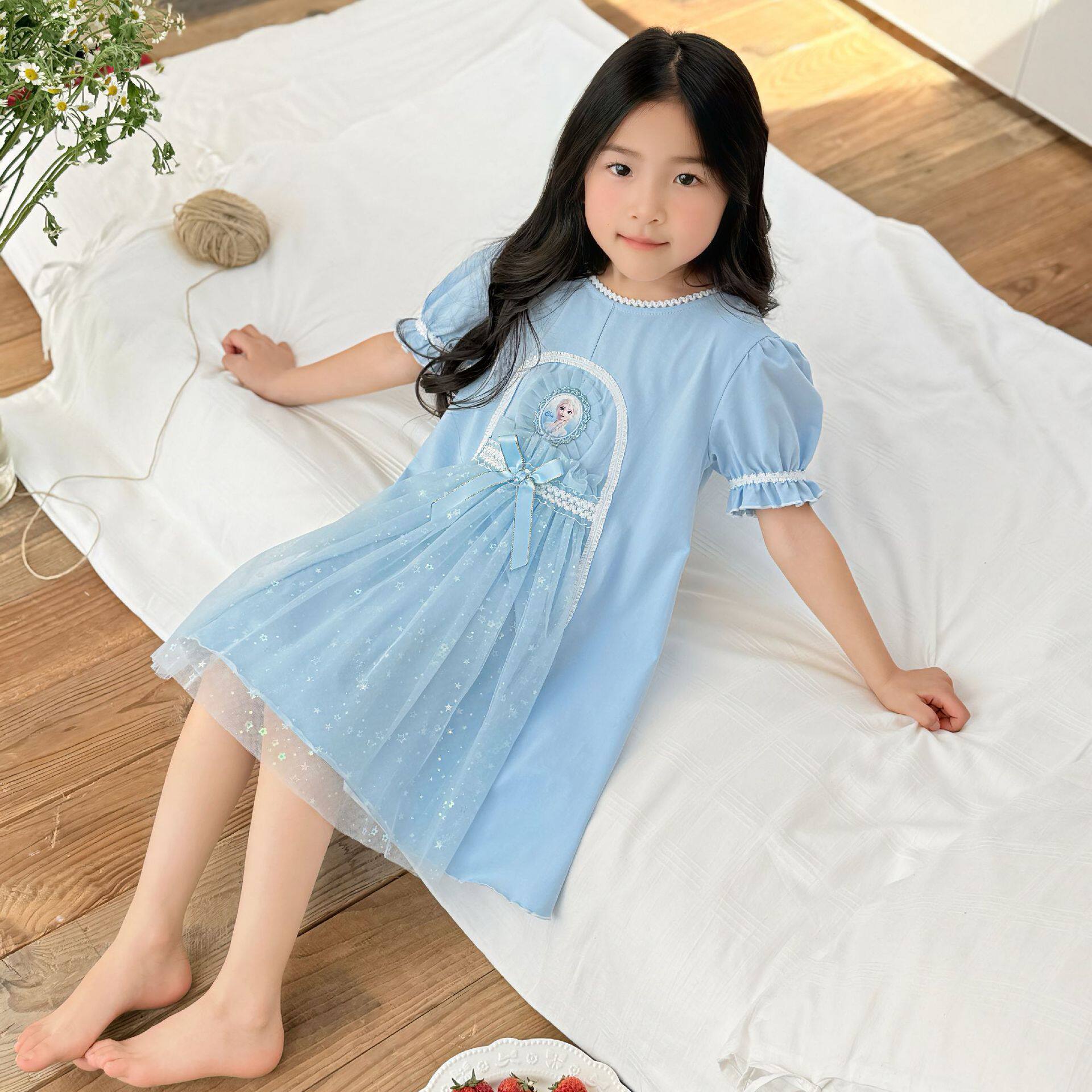 女童冰雪奇缘爱莎公主纯棉睡裙2026夏季新款洋气睡衣艾莎家居服裙