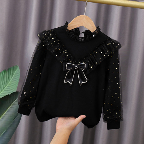 女童纯棉黑色打底衫加绒厚秋冬款