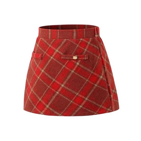 女童毛呢红格子包臀半身裙子2026新款春秋冬女孩洋气喜庆A字短裙6