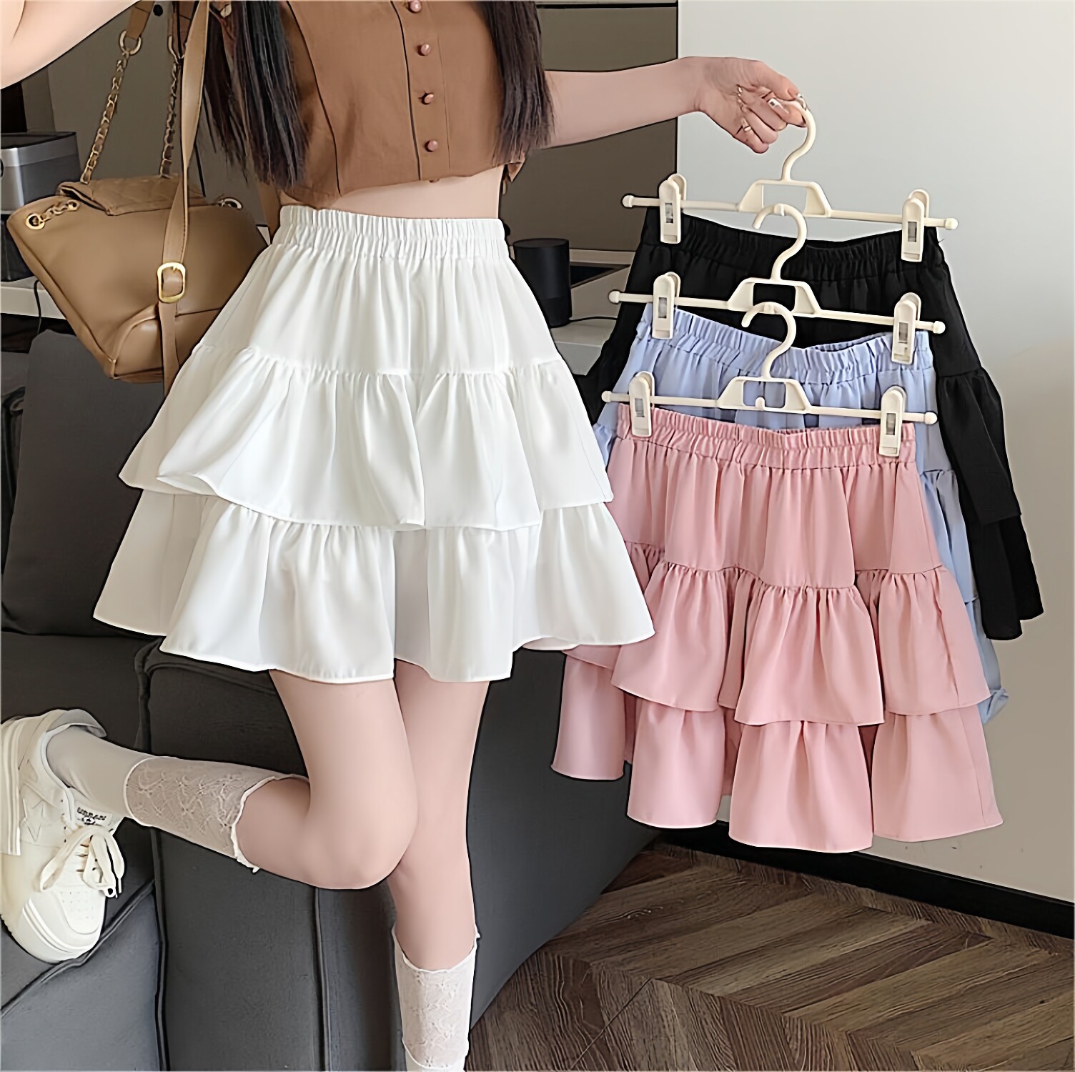 女童半身短蛋糕裙2026春夏新款超好看中大童百褶时髦韩系A字裙子8