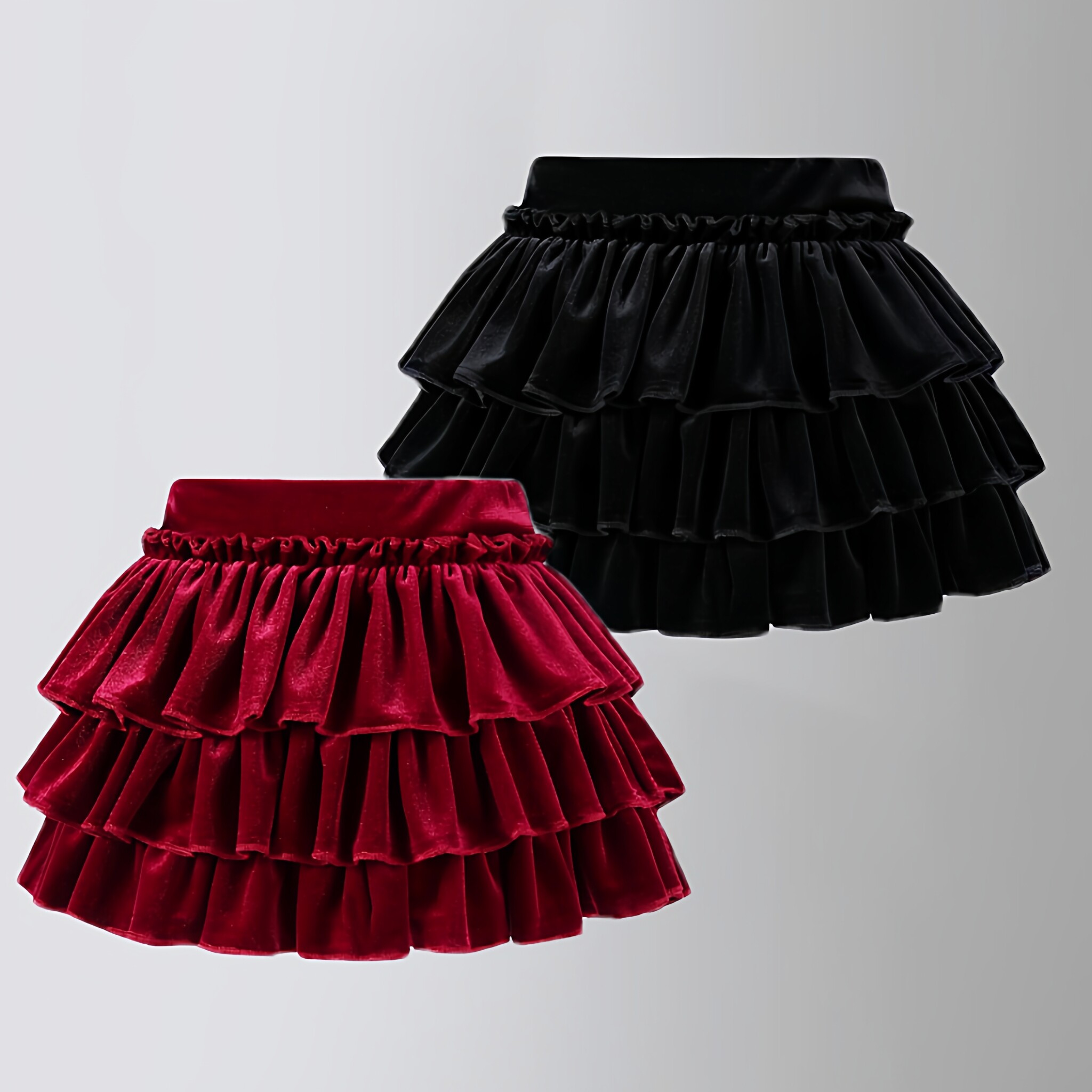 女童丝绒蛋糕蓬蓬半身裙2026秋冬新款中大童圣诞加厚洋气新年短裙