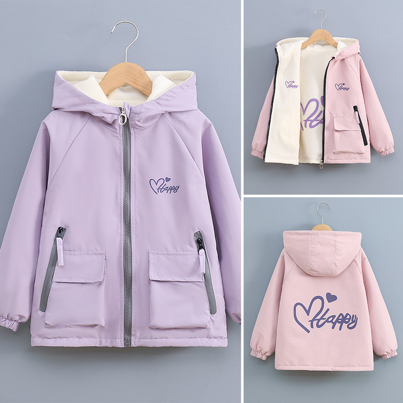 女童摇粒绒外套双面穿冲锋风衣