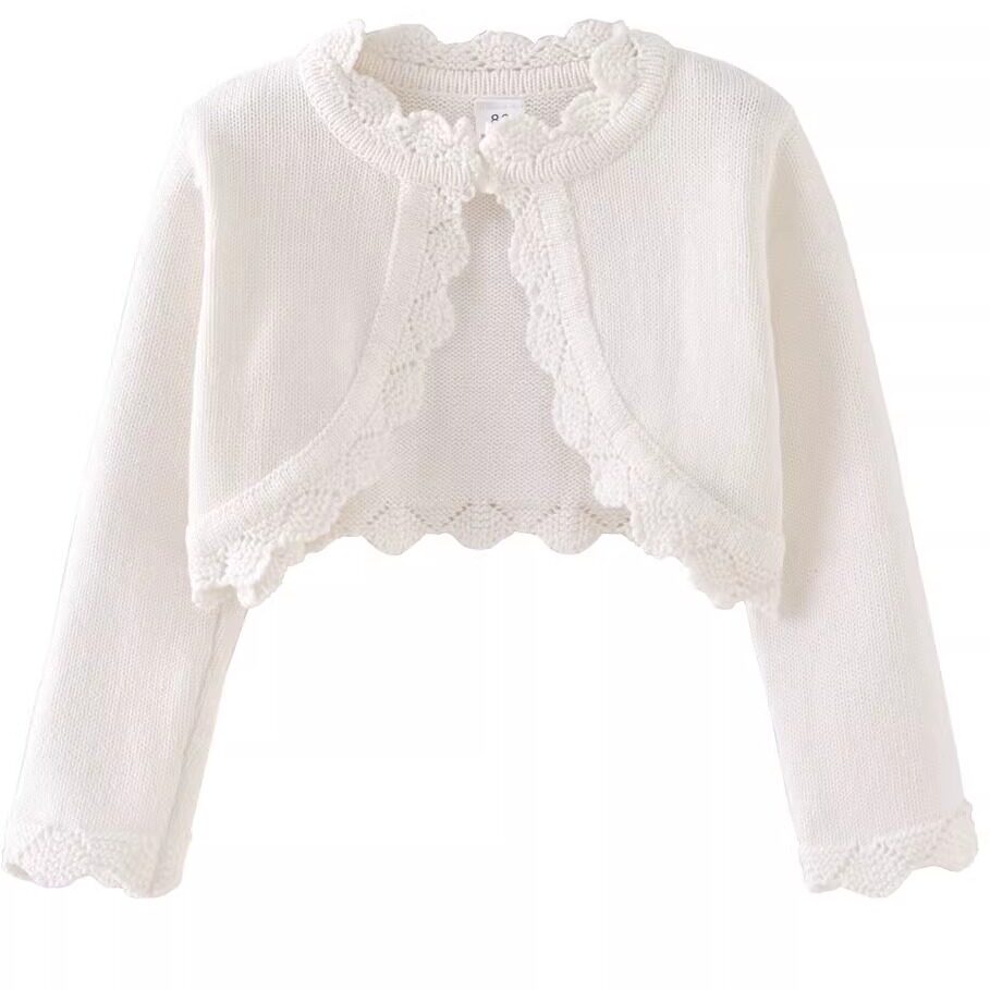 女童薄款上衣短款针织开衫儿童纯棉线空调衫长袖小披肩春夏季外套