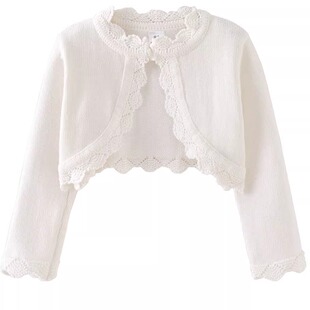 女童薄款上衣短款针织开衫儿童纯棉线空调衫长袖小披肩春夏季外套