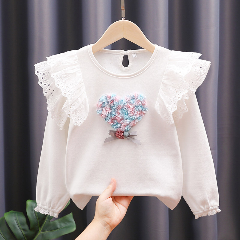 女童纯棉白色体t恤打底衫2026新款春秋圆领长袖宝宝洋气外穿上衣T