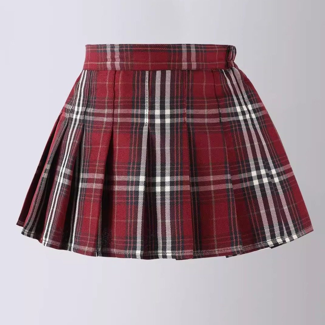 女童红格子百褶半身裙圣诞新年秋冬2026新款中大童JK学生院风短裙