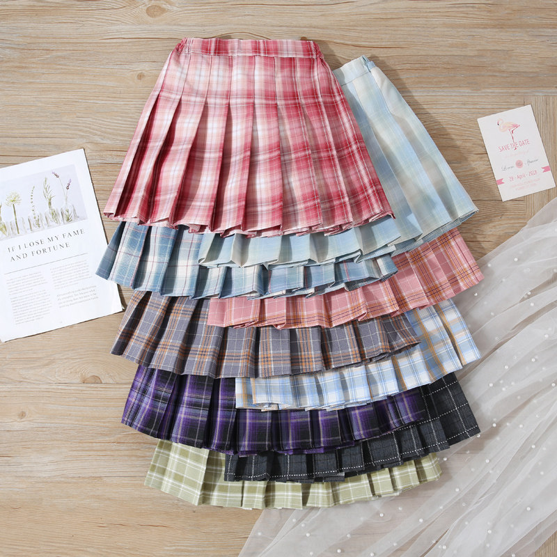 女童jk制服格子百褶半身裙秋冬装新款学生洋气松紧院风超好看短裙