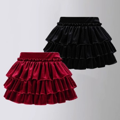 女童丝绒蛋糕蓬蓬半身裙新年短裙