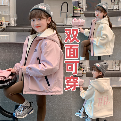 女童风衣连帽外套冲锋上衣冬新款