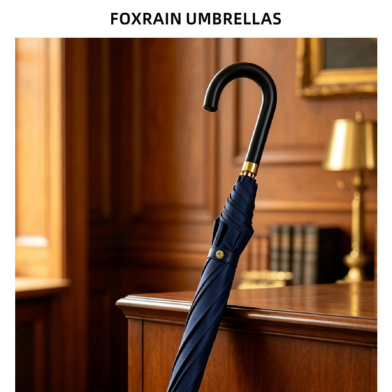 foxrain皮弯柄复古绅士贵族伞长柄直杆雨伞轻奢高级定制logo