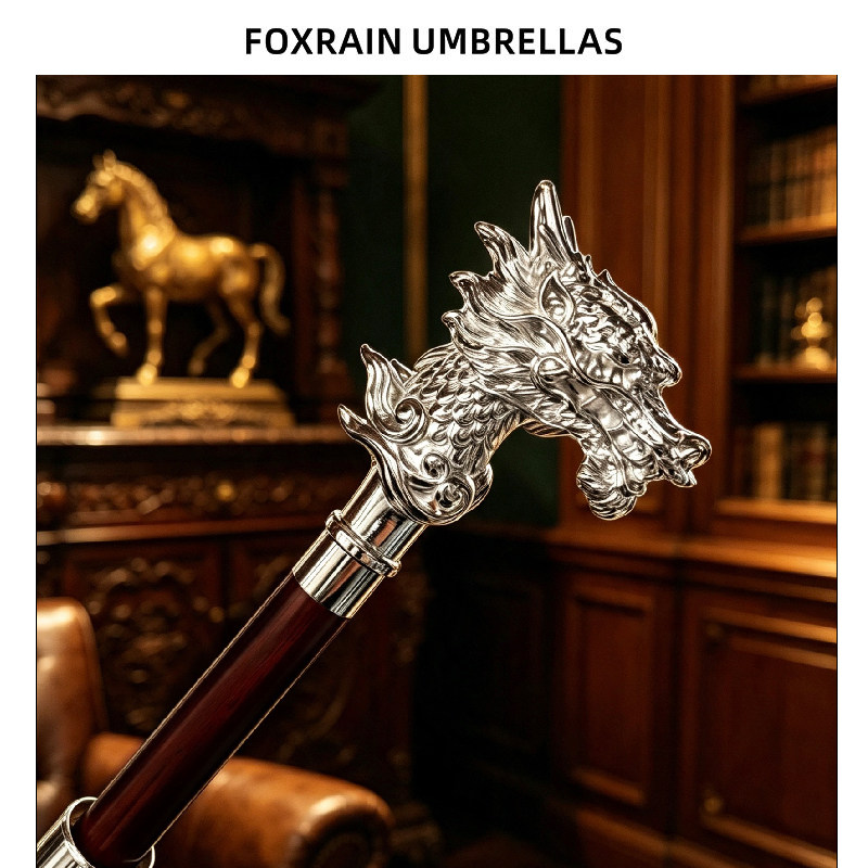 FOXRAIN贵族绅士轻奢直杆银龙头动物头权杖长柄雨伞高级定制雨伞