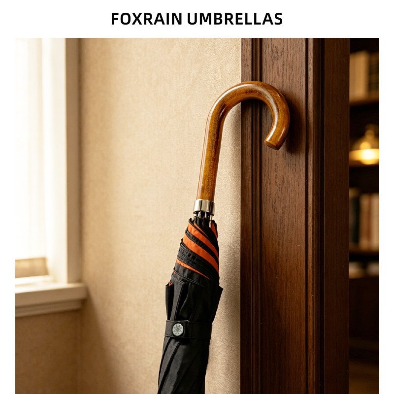 foxrain贵族双色布木弯柄长柄伞