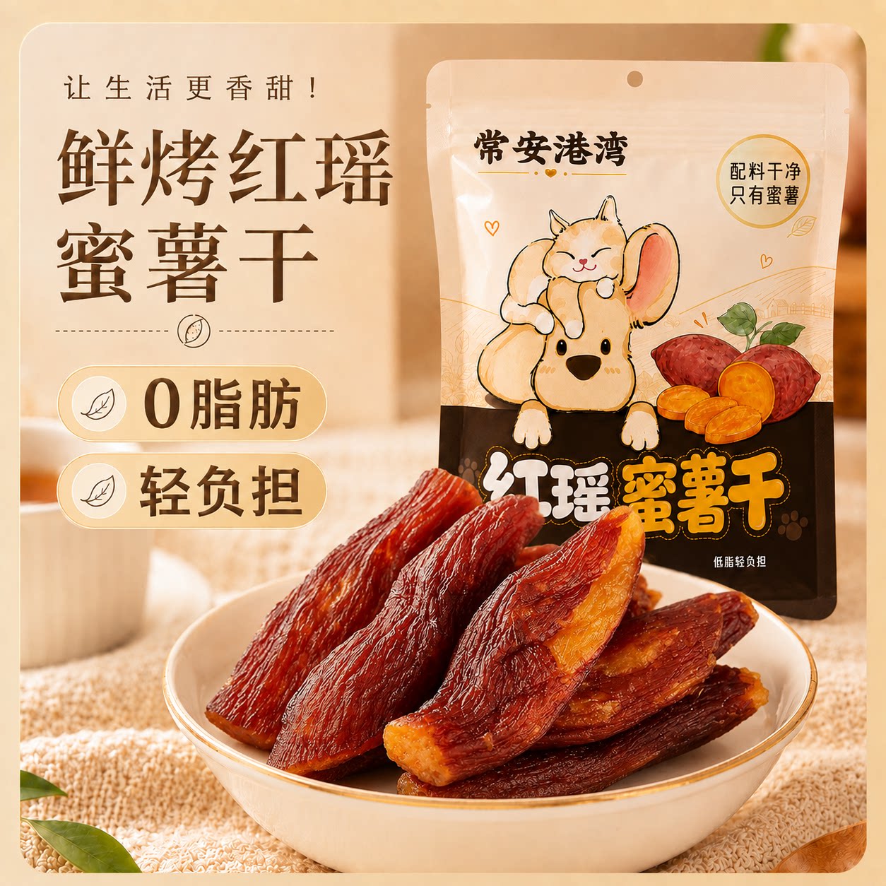 【常安港湾】整根带皮红瑶蜜薯干小红薯干低脂香薯干不额外加糖