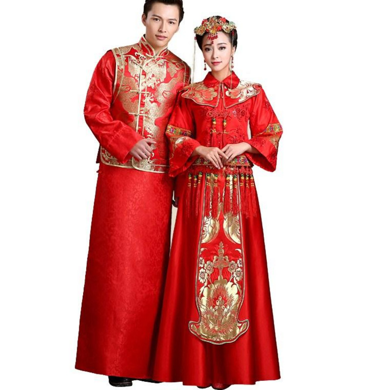 新款古装中式汉式婚礼服红色新娘新郎结婚服喜服汉服唐朝汉朝男女