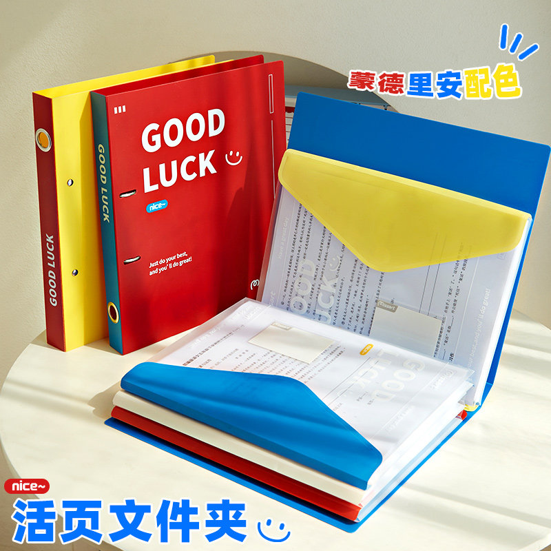 超大容量！蒙德里安活页文件夹试卷收纳袋D型活页夹透明插页资料夹可