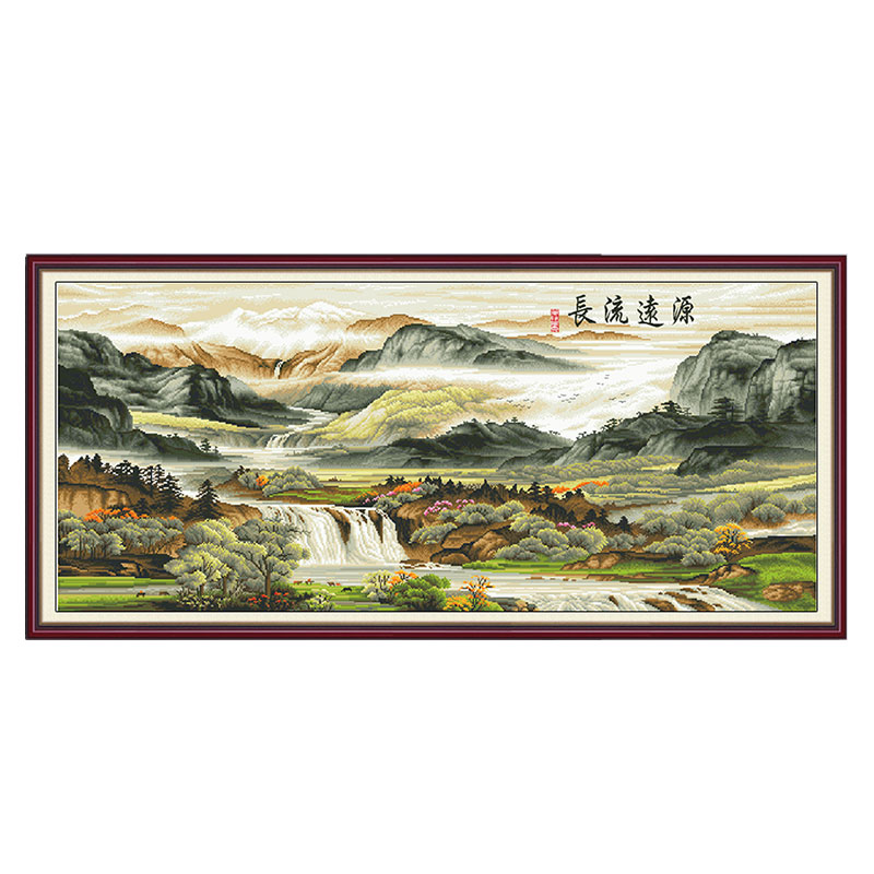 优选流长十字绣线绣新款2022客厅满绣印花风景R山水画刺绣中国古.