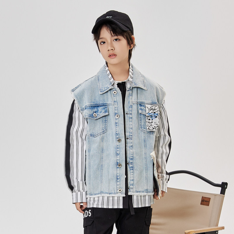 【大美唤粉丝专享】男生女生男大童休闲印花儿童牛仔马甲NCJCJ120,童装/婴儿装/亲子装,儿童牛仔外套,淘宝优惠券,粉丝福利购,淘宝优惠卷