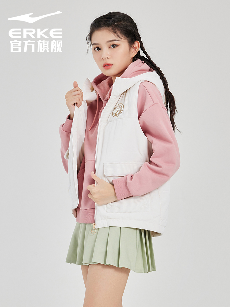 嫦娥奔月丨鸿星尔克2024秋季新款女款复古棉服棉衣运动马甲外套女