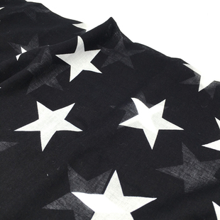 一米价 纯黑色底白色五角星图案纯棉面料 夏季 连衣裙 服饰 布料