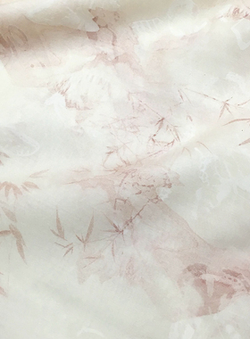 一米价 淡黄色底竹子图案植绒蝴蝶天丝棉面料 夏季 裙子 汉服布料