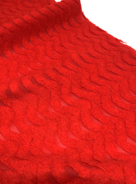 一米价 桔红色纯色波浪纹针织羊毛毛料面料 秋冬 大衣 外套 布料