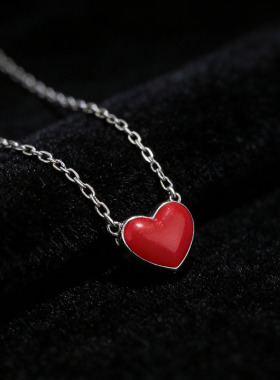 甜美可爱手工红色滴釉爱心清新桃心短项链锁骨链女
